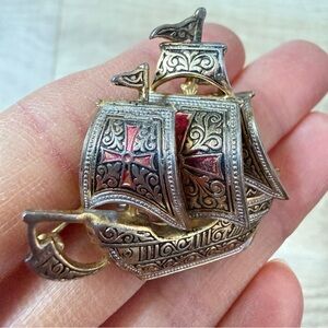 Vintage Spanish Damascene Ship Brooch
Templar Cross | Spain Stamped